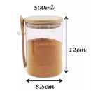 Pote de Vidro Com Tampa de Bambu Com 1 Colher